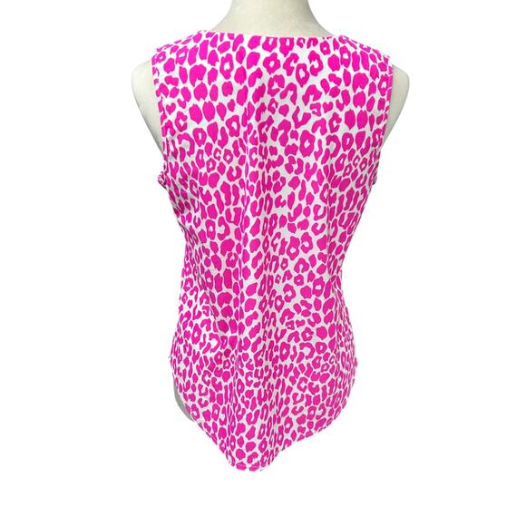 Jude Connally Pink Leopard Sleeveless Blouse M Power Pink Y2K Glam Statement - Picture 4 of 6
